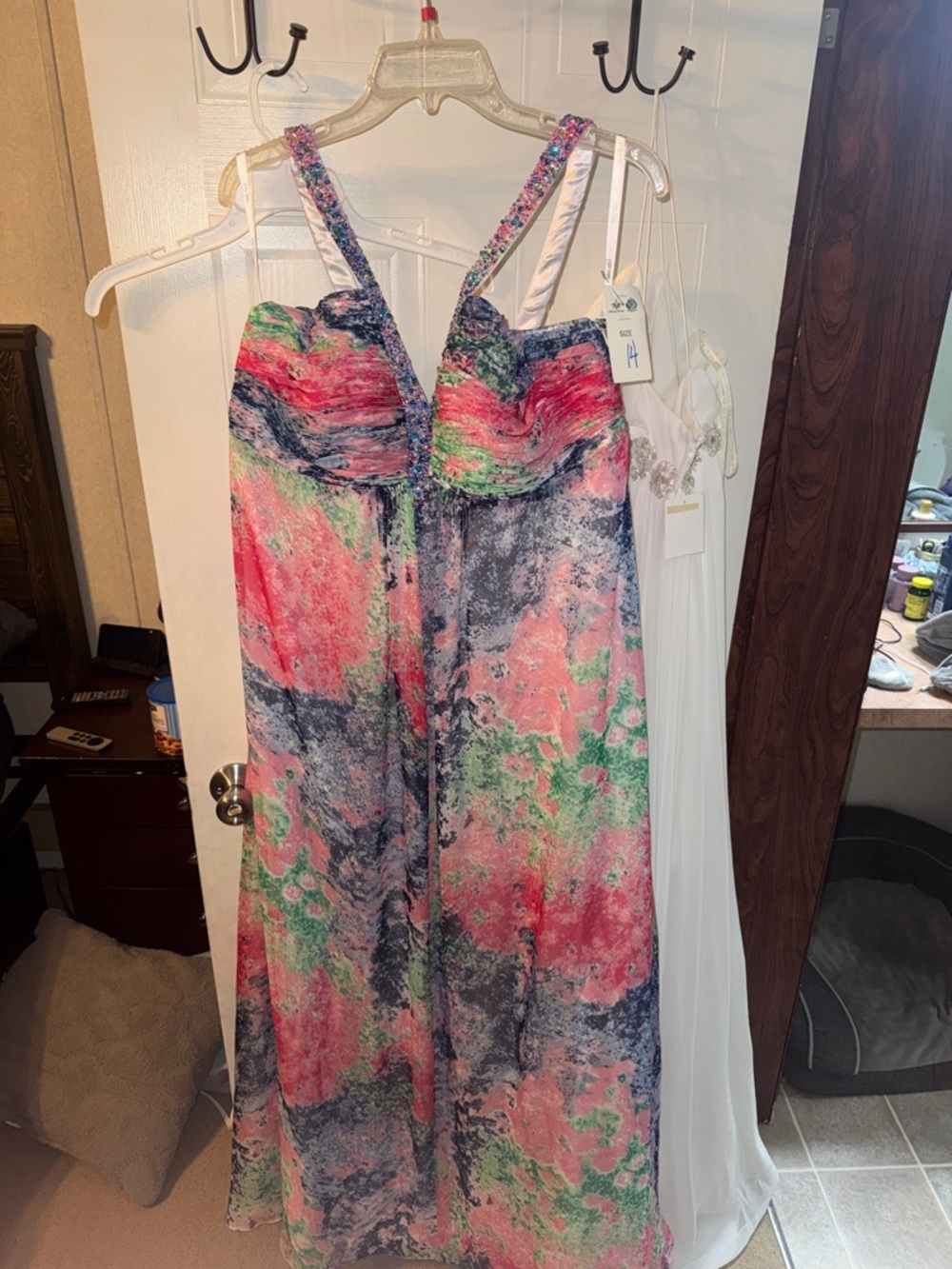Sydney's Closet Multicolor Pink Green Blue Maxi Dress